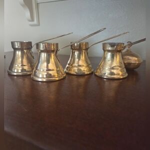 Vintage Brass Turkish Coffee Pots Set 4 Small Covered Brass Dish/bowl